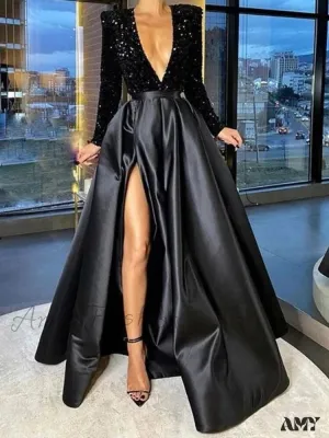 Amy Fashion - Floor-Length Chiffon Sequined Exquisite Dress
