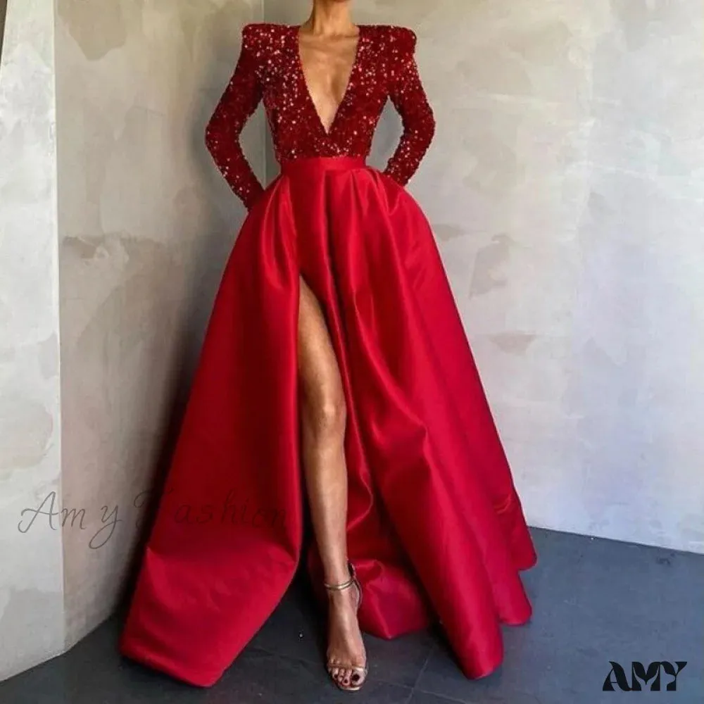 Amy Fashion - Floor-Length Chiffon Sequined Exquisite Dress