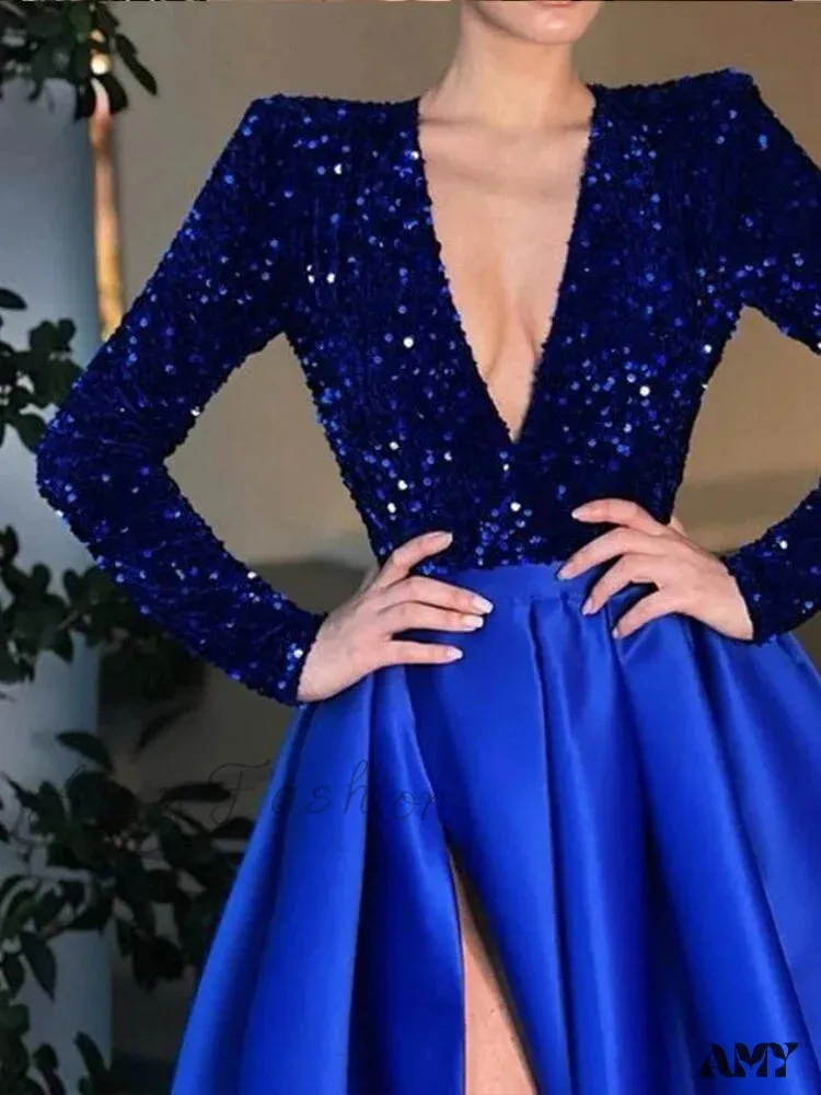 Amy Fashion - Floor-Length Chiffon Sequined Exquisite Dress