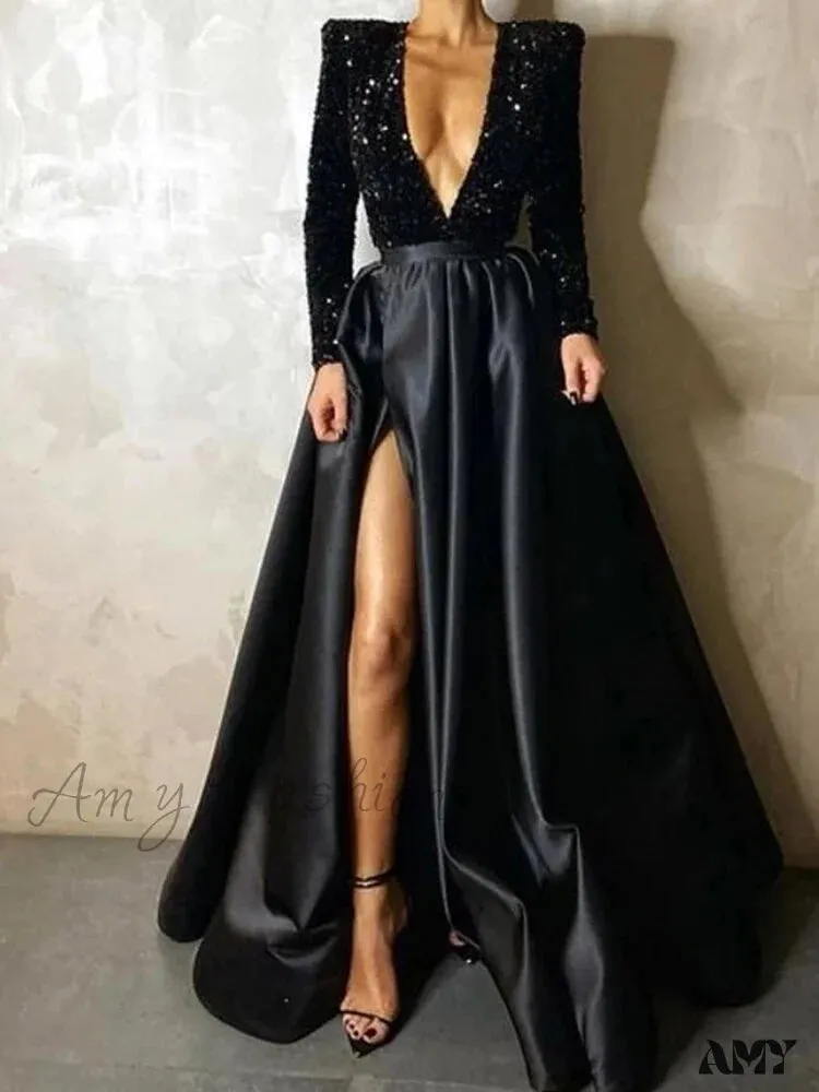 Amy Fashion - Floor-Length Chiffon Sequined Exquisite Dress