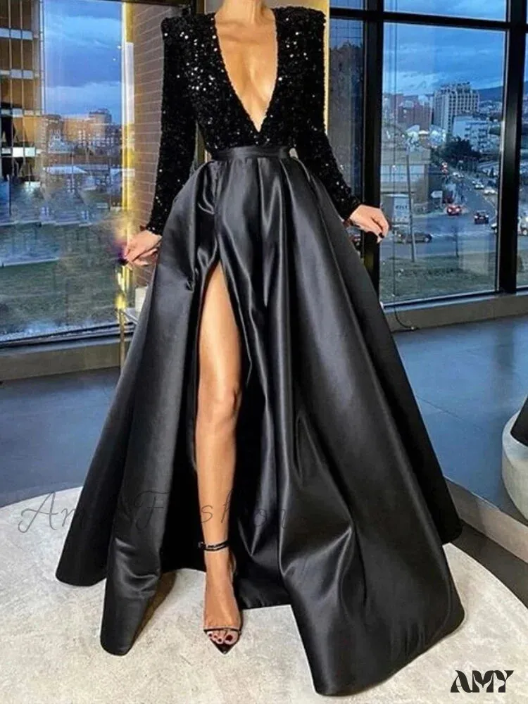 Amy Fashion - Floor-Length Chiffon Sequined Exquisite Dress