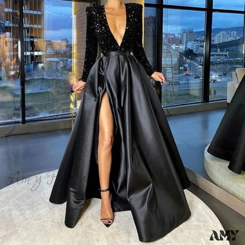Amy Fashion - Floor-Length Chiffon Sequined Exquisite Dress