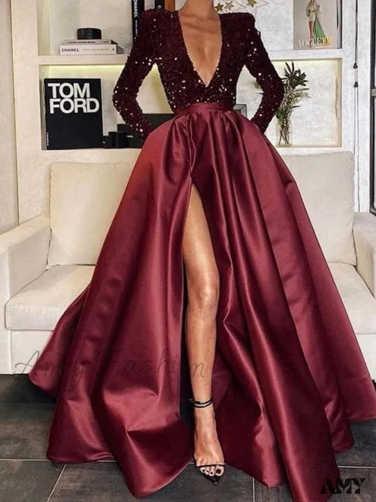 Amy Fashion - Floor-Length Chiffon Sequined Exquisite Dress