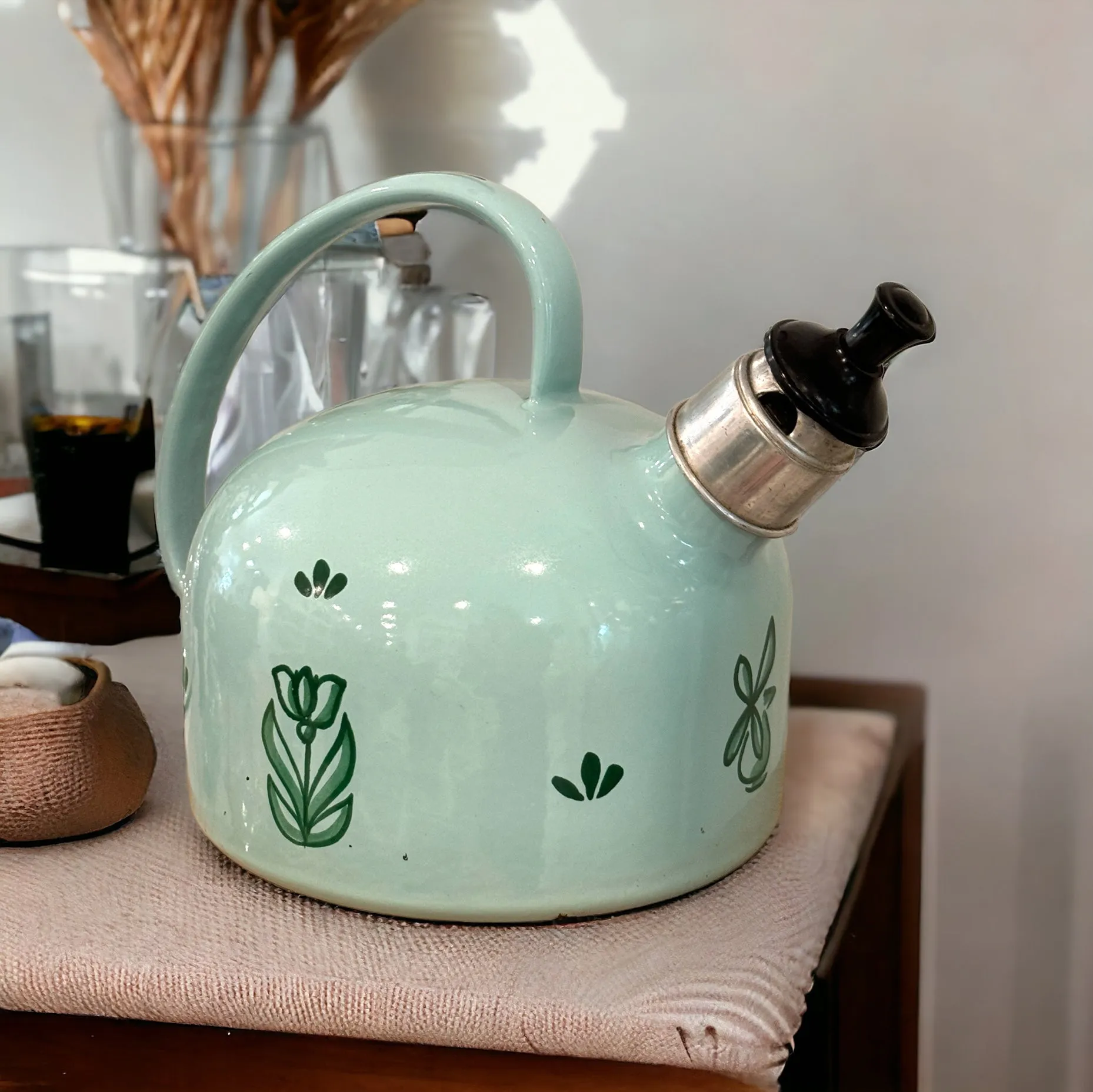 Antique Dutch Tea Kettle Blue Floral