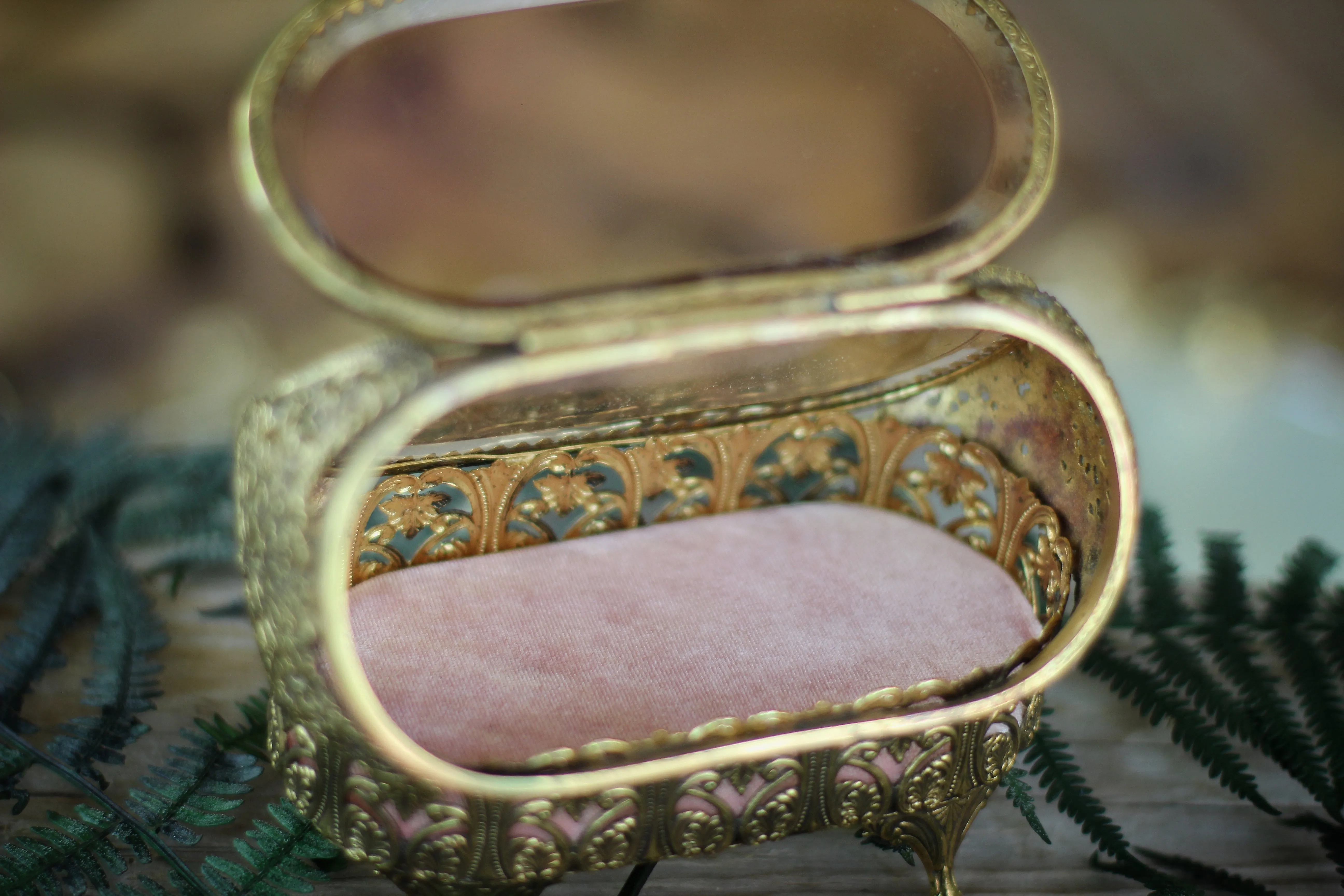 Antique Rare Amber Tinted Jewelry Box