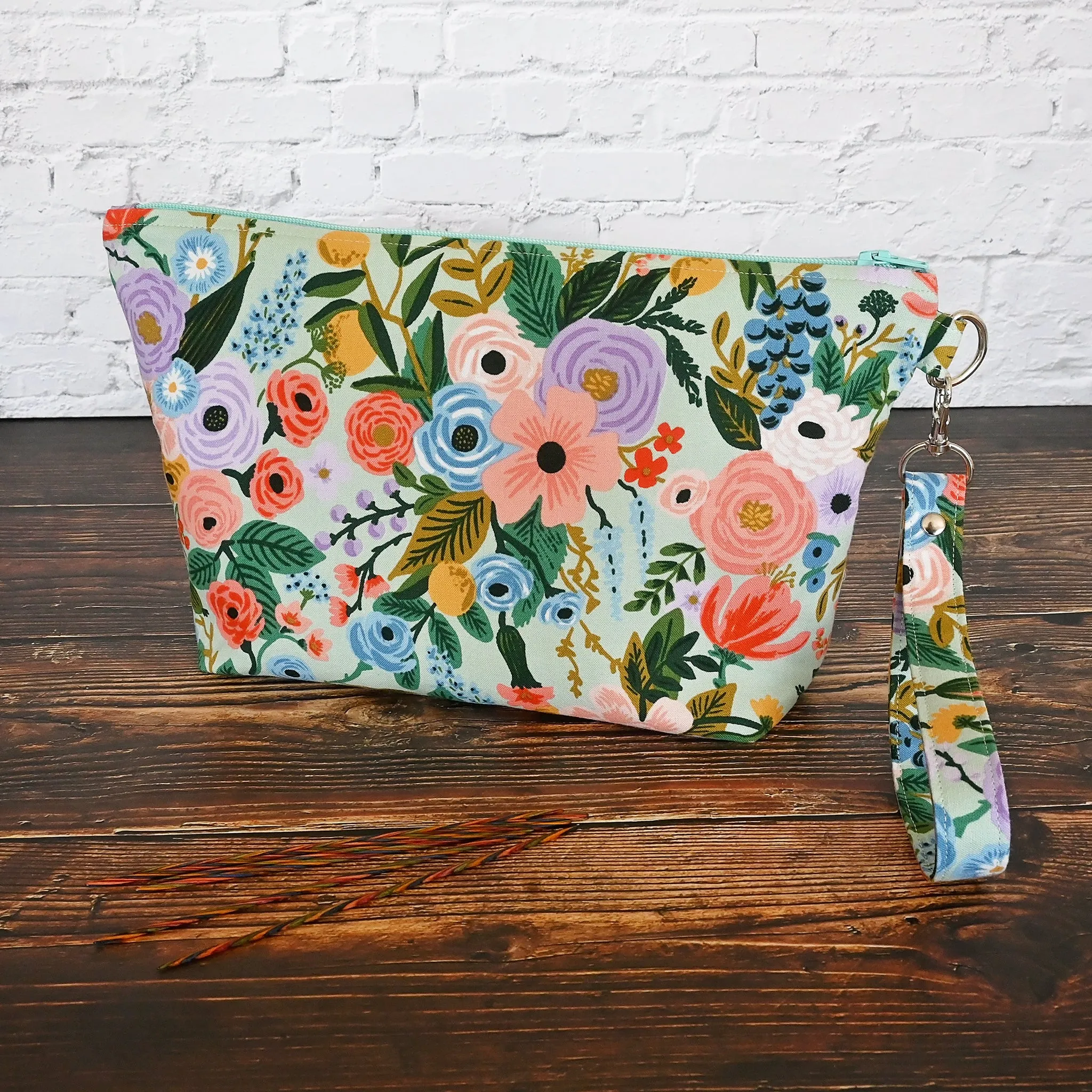 Aqua Garden Party Sock Pouch with Removable Wrist Strap