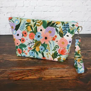 Aqua Garden Party Sock Pouch with Removable Wrist Strap