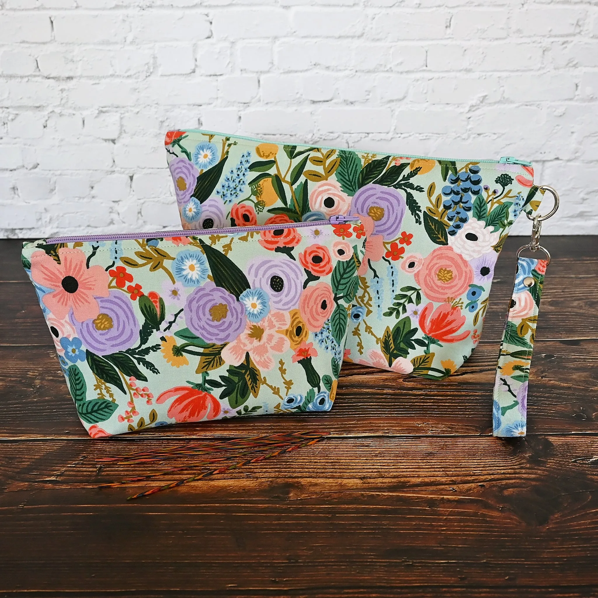 Aqua Garden Party Sock Pouch with Removable Wrist Strap