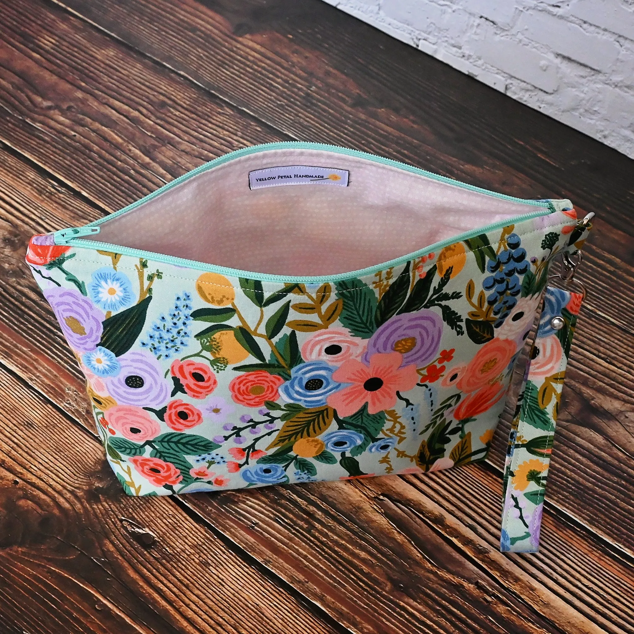 Aqua Garden Party Sock Pouch with Removable Wrist Strap
