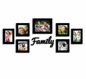 Art Street Decorative Premium Set of 7 Individual Wall Photo Frame with Family MDF Wall Plaque - Black