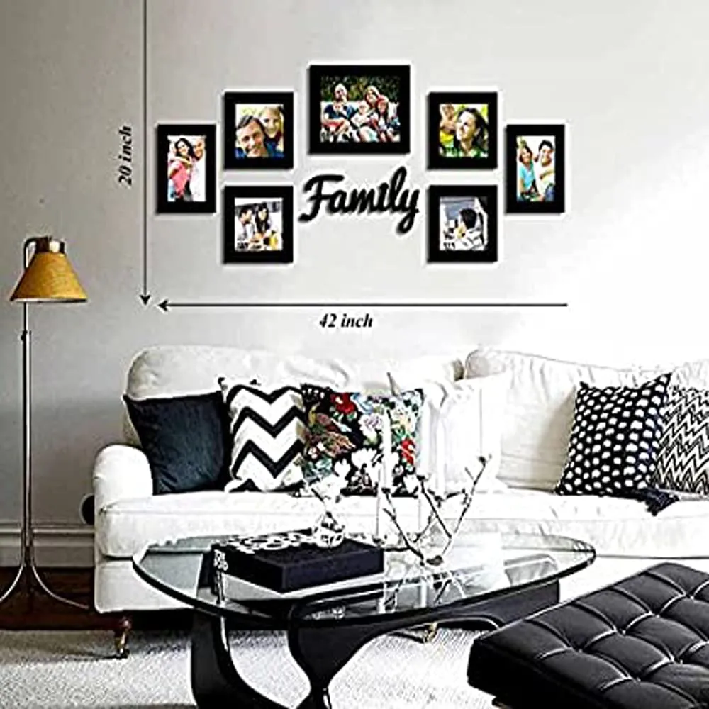 Art Street Decorative Premium Set of 7 Individual Wall Photo Frame with Family MDF Wall Plaque - Black