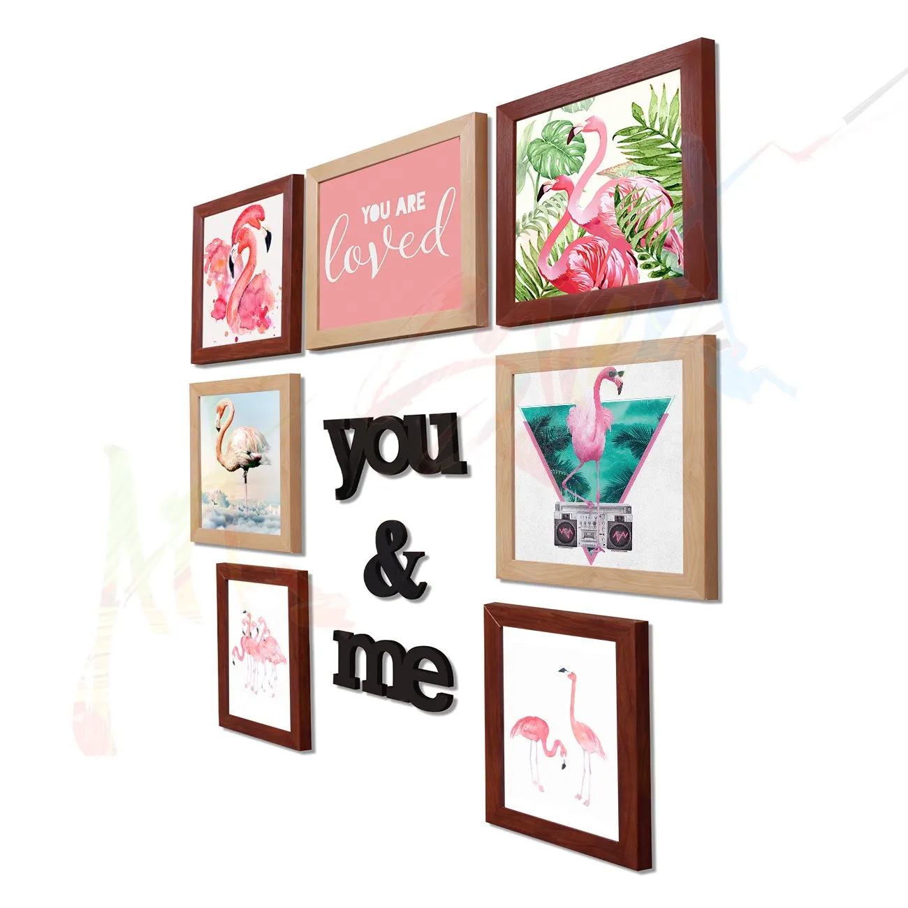 Art Street - You & Me Set Of 7 Individual Photo Frame Frames (Mix Size) With Mdf Plaque (You & me)