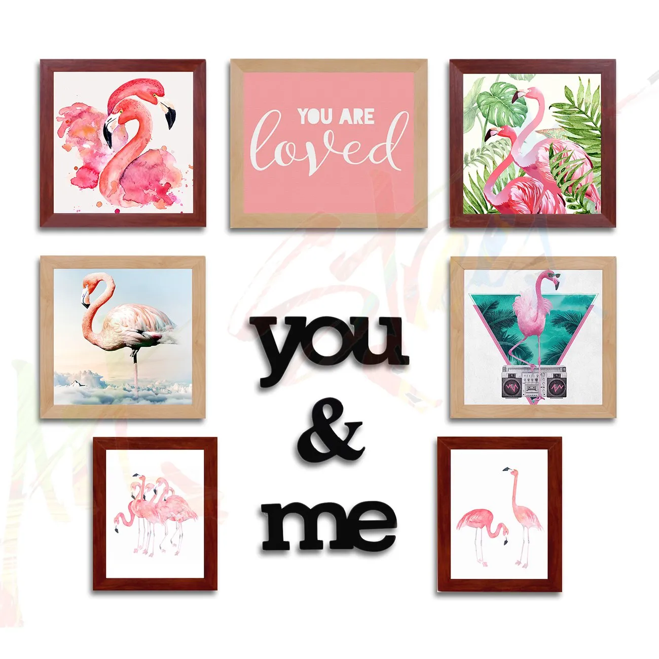 Art Street - You & Me Set Of 7 Individual Photo Frame Frames (Mix Size) With Mdf Plaque (You & me)