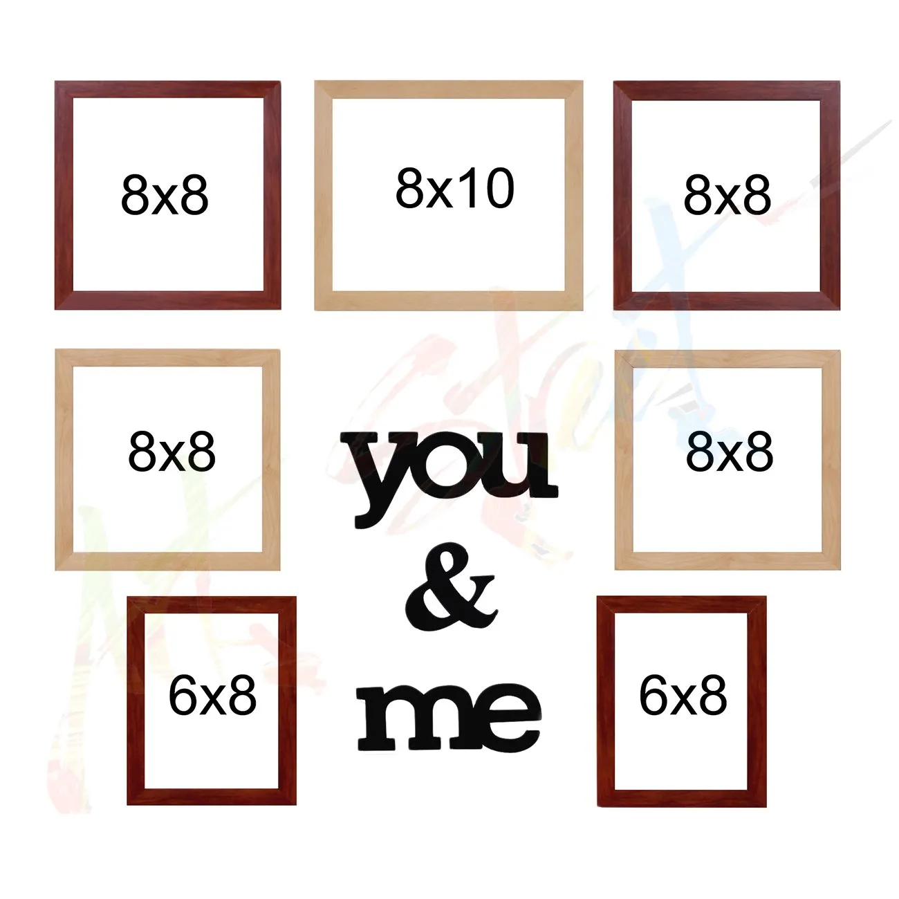 Art Street - You & Me Set Of 7 Individual Photo Frame Frames (Mix Size) With Mdf Plaque (You & me)
