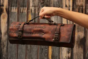 Artisan Leather Chef's Knife Roll - 7-Slot Holder for Professional Cooks