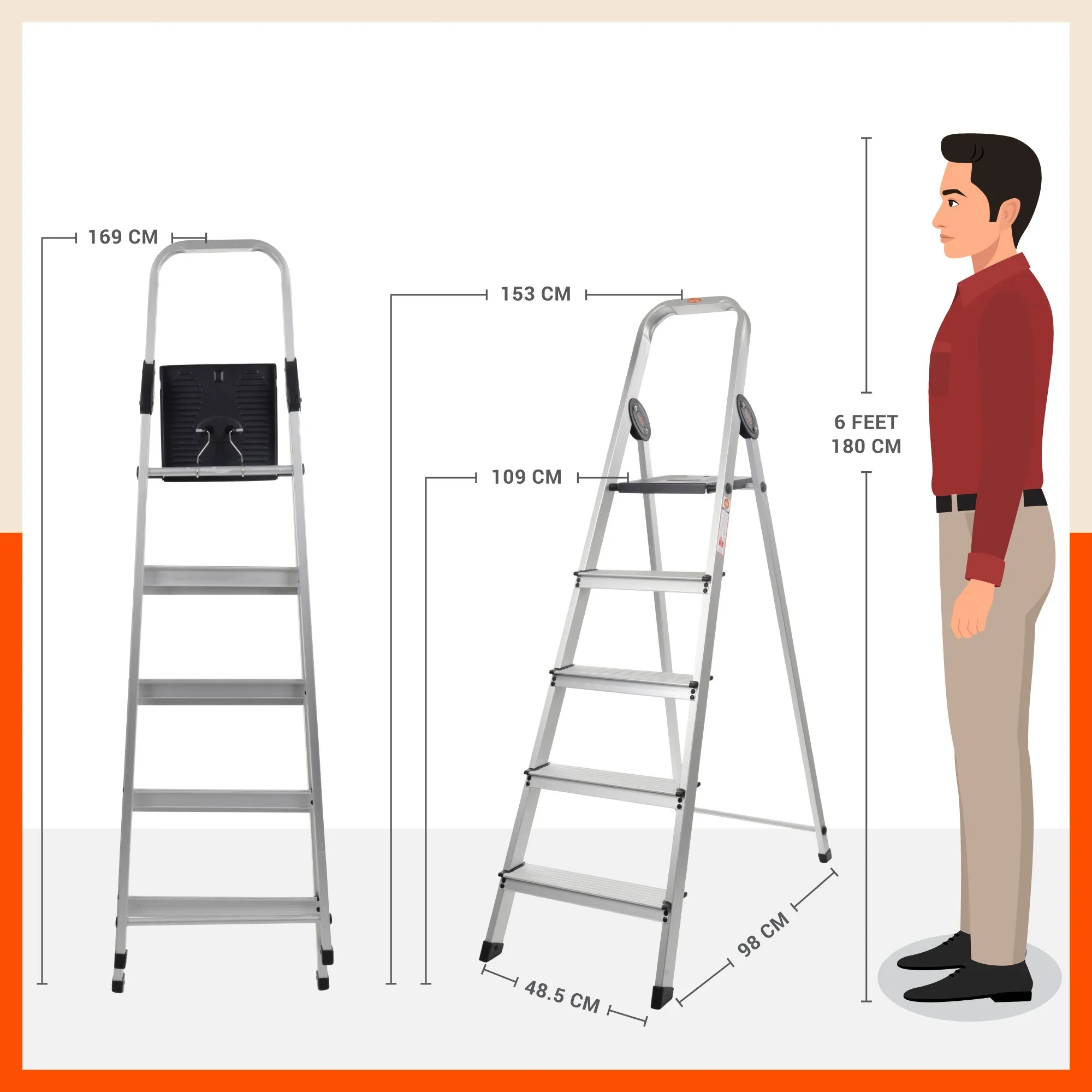 Bathla Advance Carbon - 5 Step Foldable Aluminium Ladder For Home (Black)