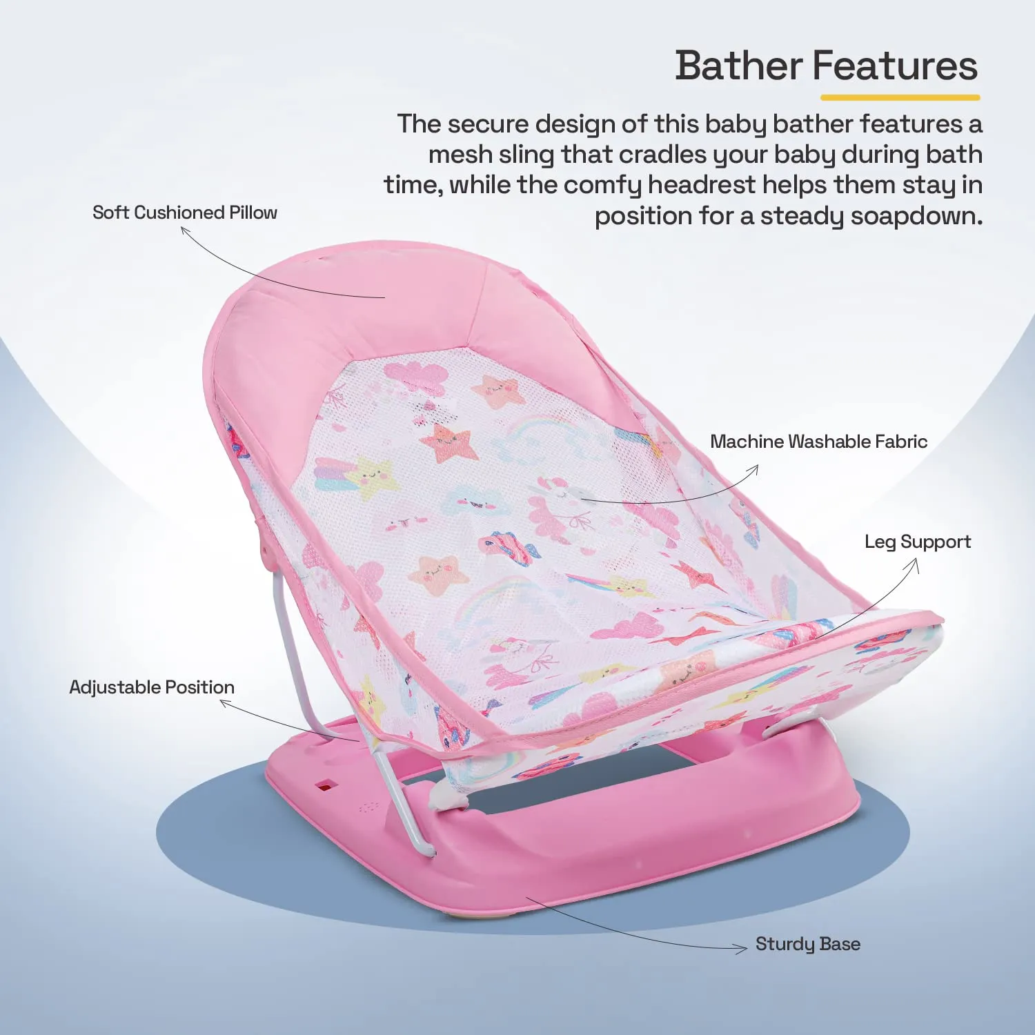 Baybee Foldable Baby Bather for Newborn Baby with 3 Position Recline