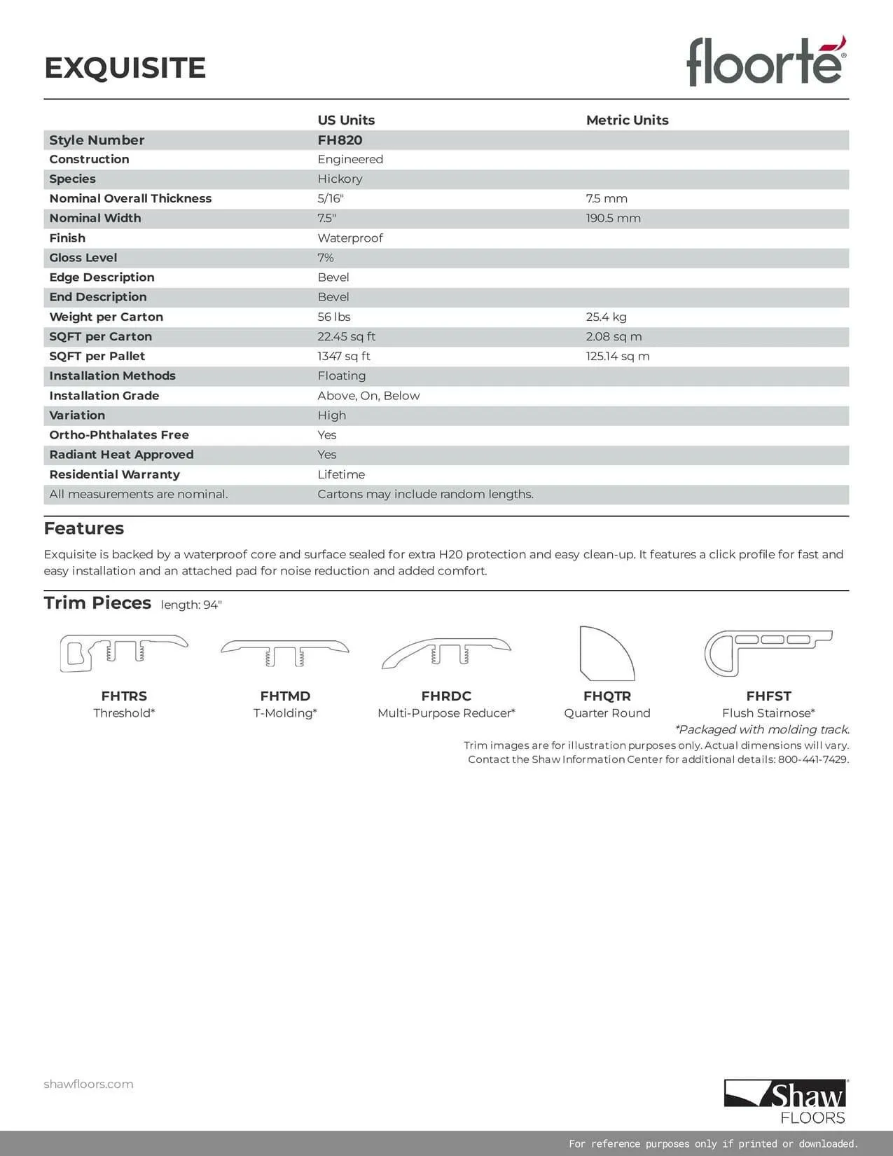 BEIGED HICKORY 01052 - SHAW WATERPROOF ENGINEERED HARDWOOD EXQUISITE  FH820