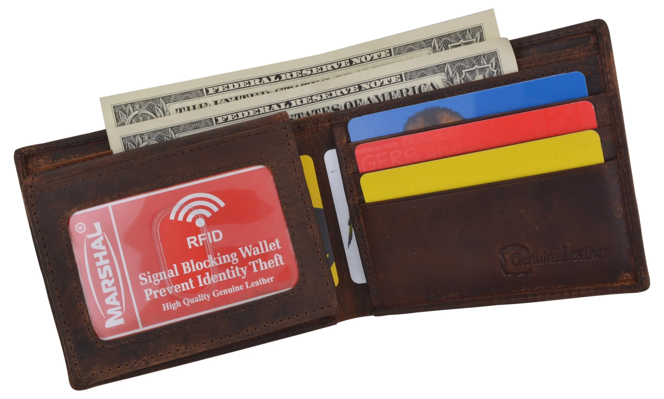 Bifold Genuine Leather Mens RFID Credit Card ID Wallet W/ Ying Yang Logo