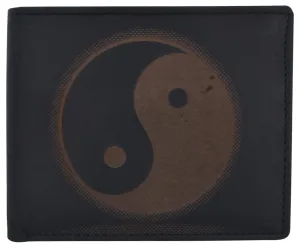 Bifold Genuine Leather Mens RFID Credit Card ID Wallet W/ Ying Yang Logo