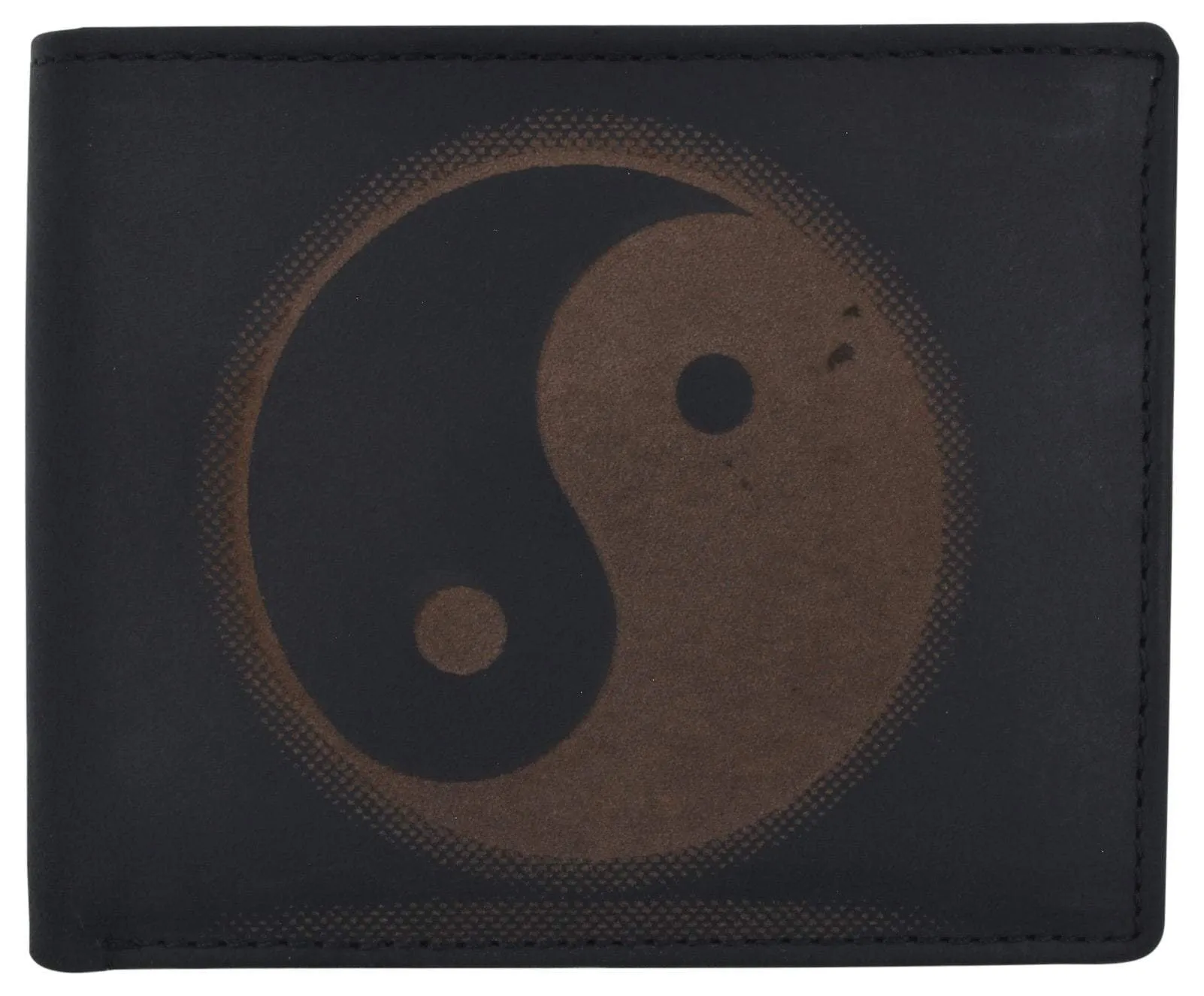 Bifold Genuine Leather Mens RFID Credit Card ID Wallet W/ Ying Yang Logo