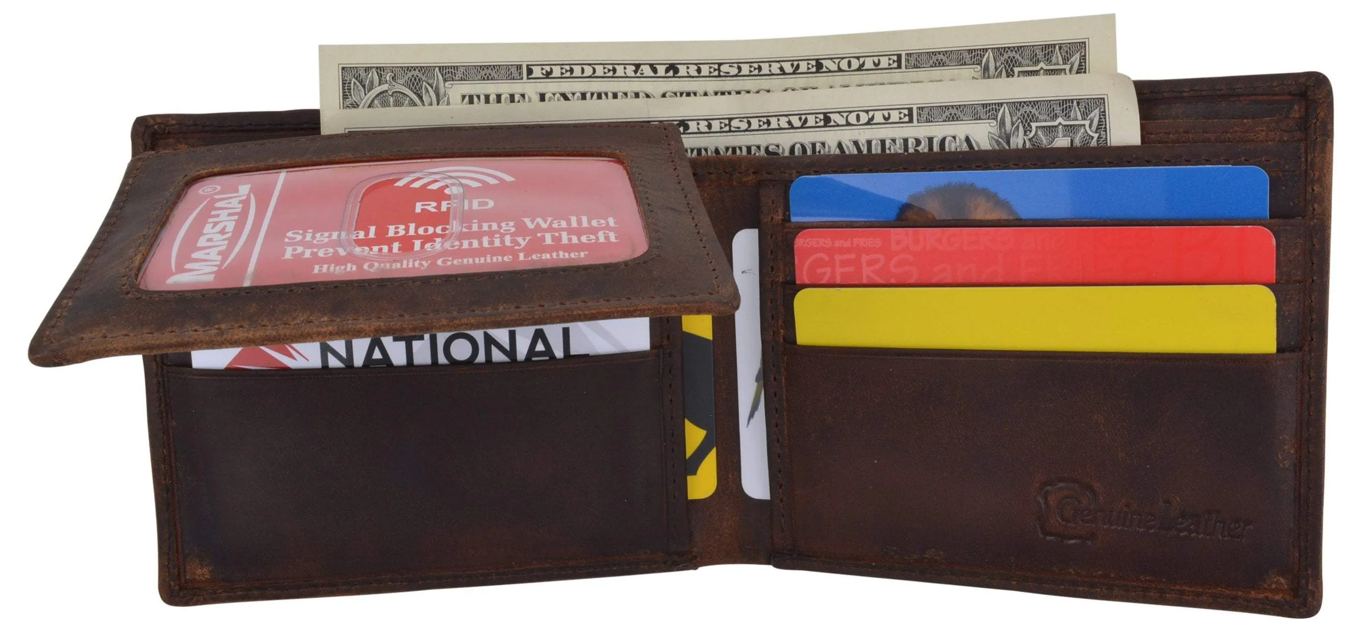 Bifold Genuine Leather Mens RFID Credit Card ID Wallet W/ Ying Yang Logo