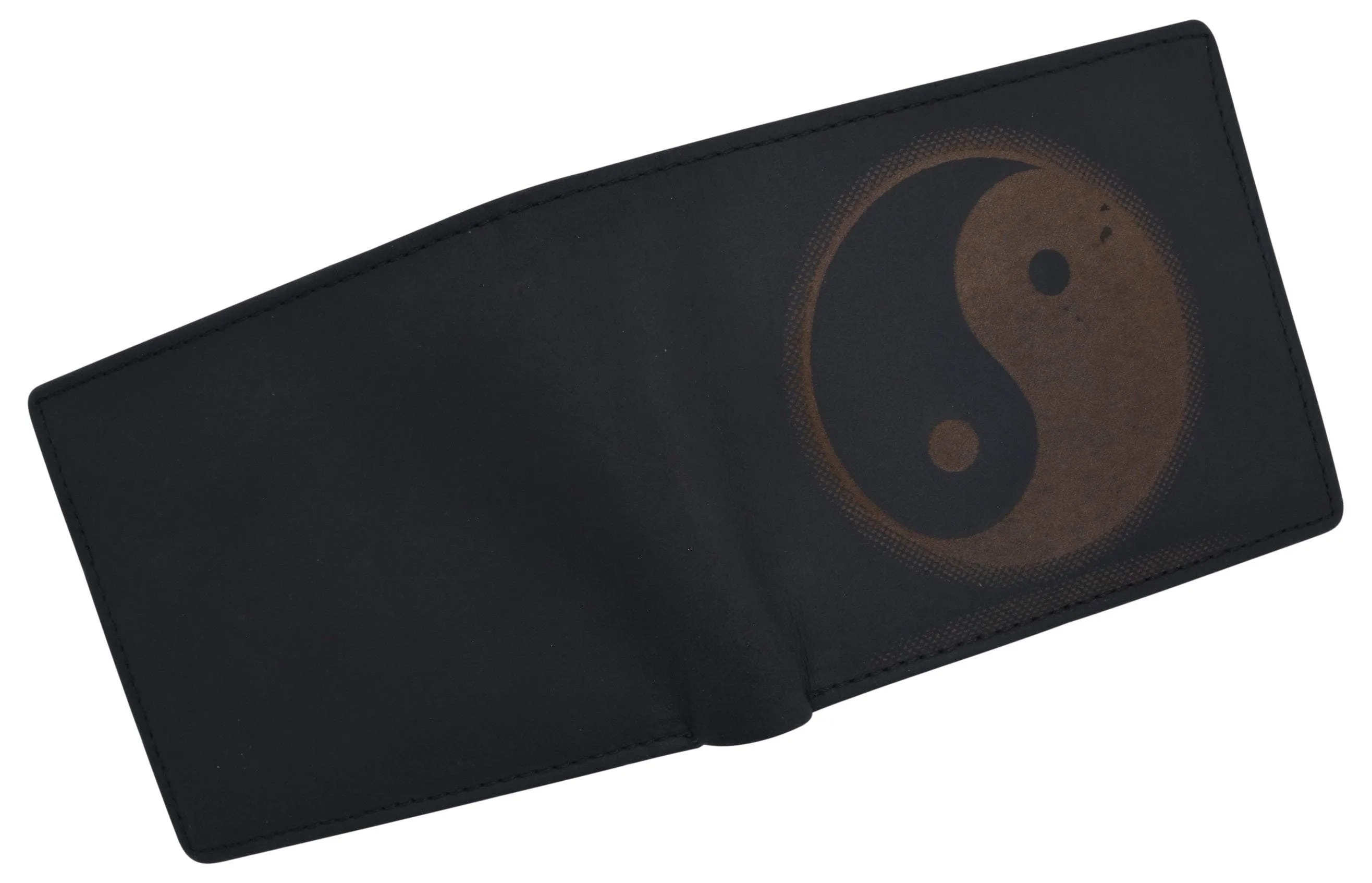 Bifold Genuine Leather Mens RFID Credit Card ID Wallet W/ Ying Yang Logo