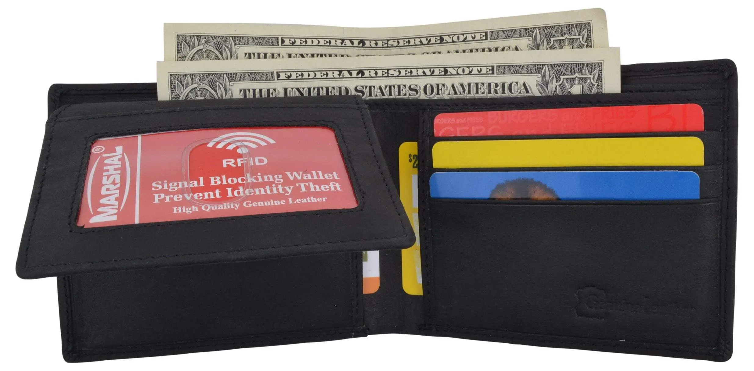 Bifold Genuine Leather Mens RFID Credit Card ID Wallet W/ Ying Yang Logo