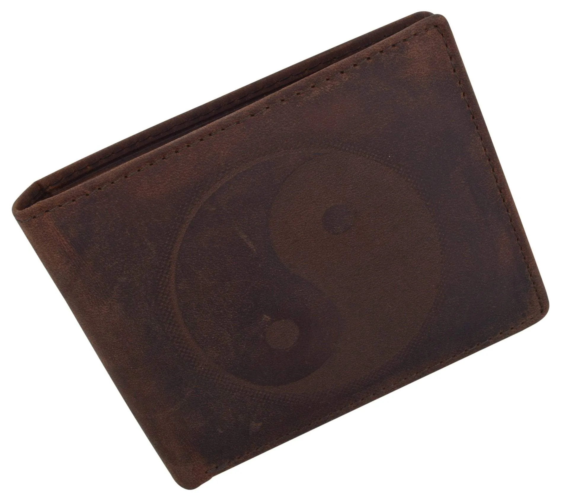 Bifold Genuine Leather Mens RFID Credit Card ID Wallet W/ Ying Yang Logo