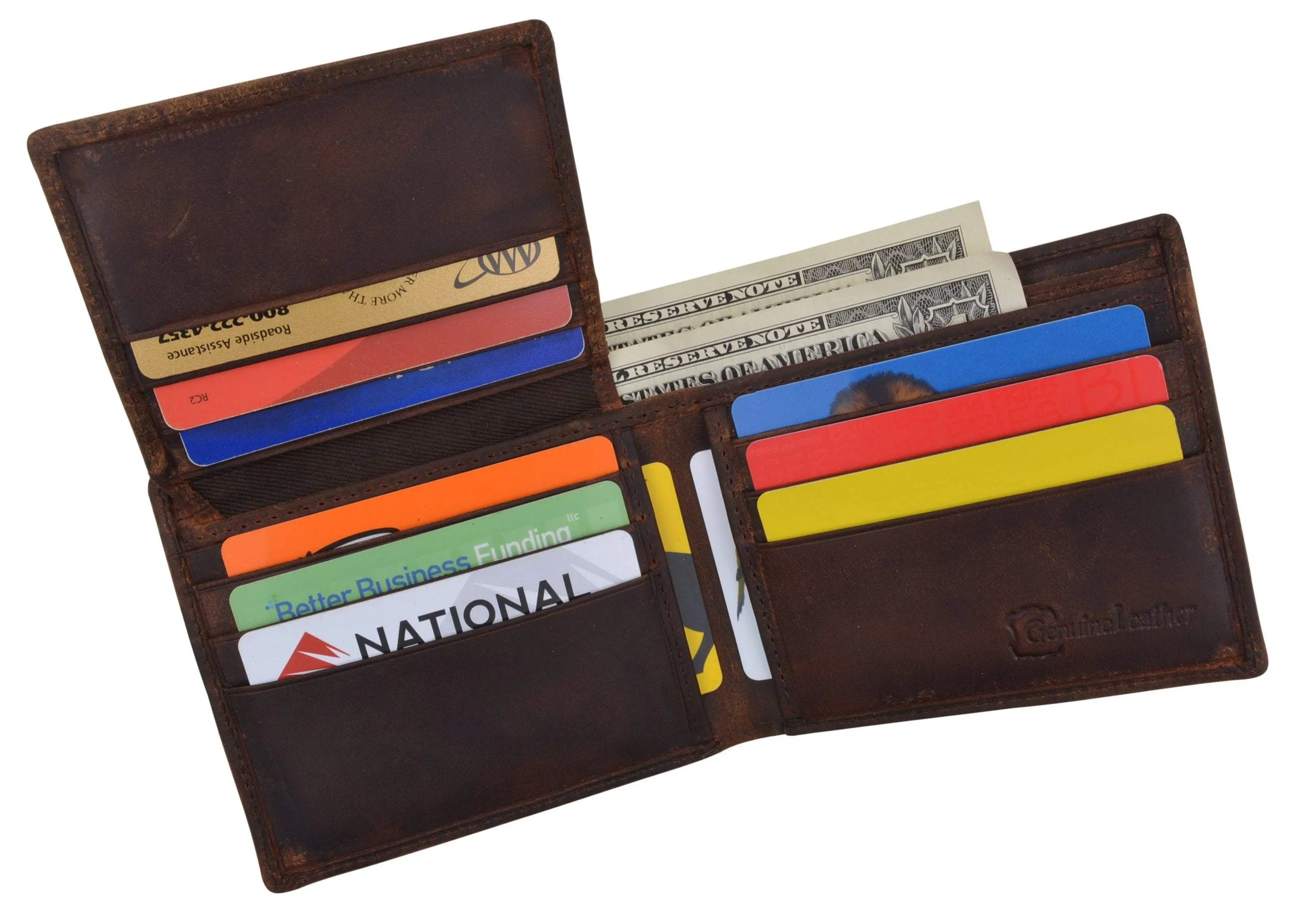 Bifold Genuine Leather Mens RFID Credit Card ID Wallet W/ Ying Yang Logo