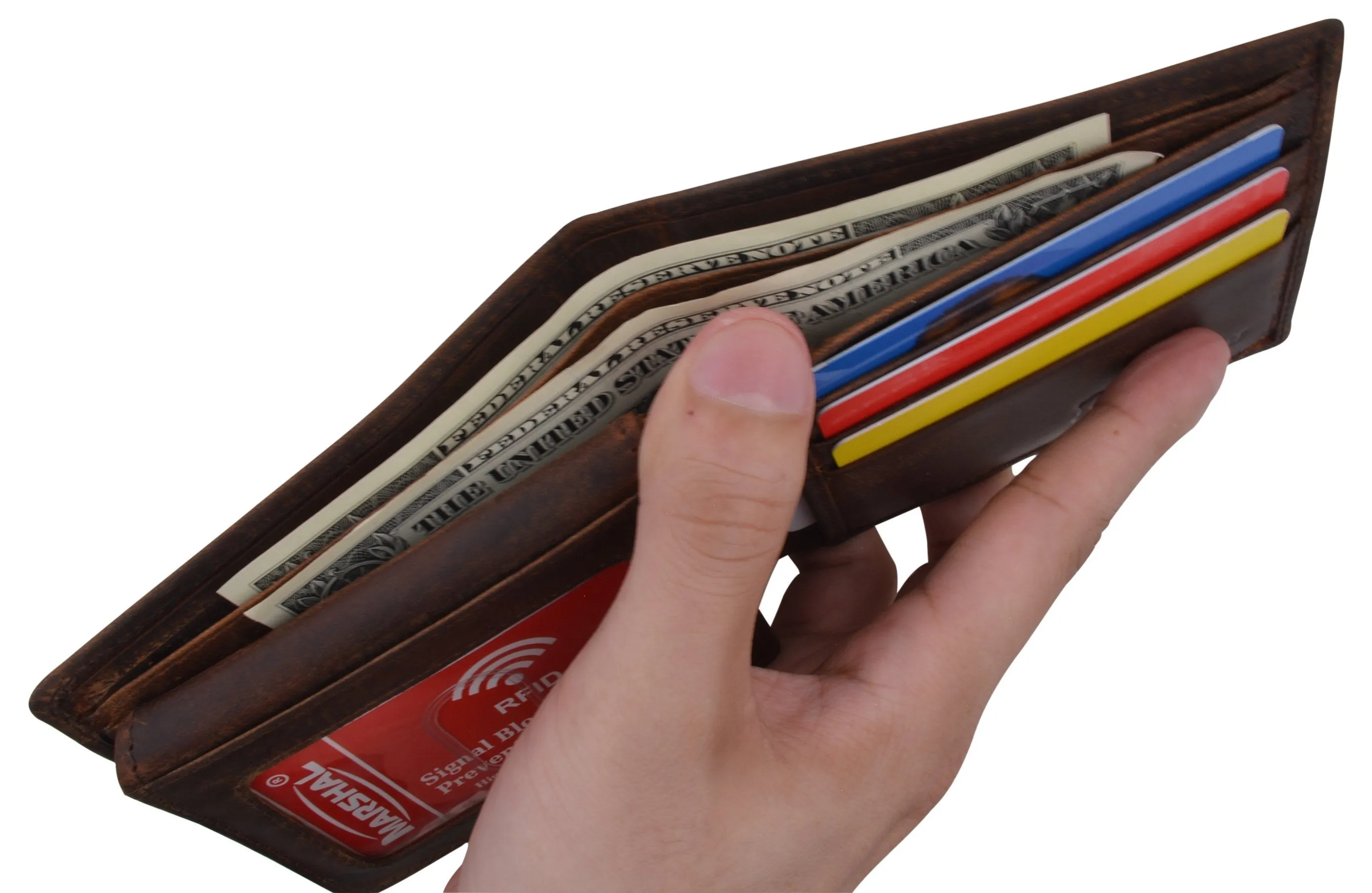 Bifold Genuine Leather Mens RFID Credit Card ID Wallet W/ Ying Yang Logo