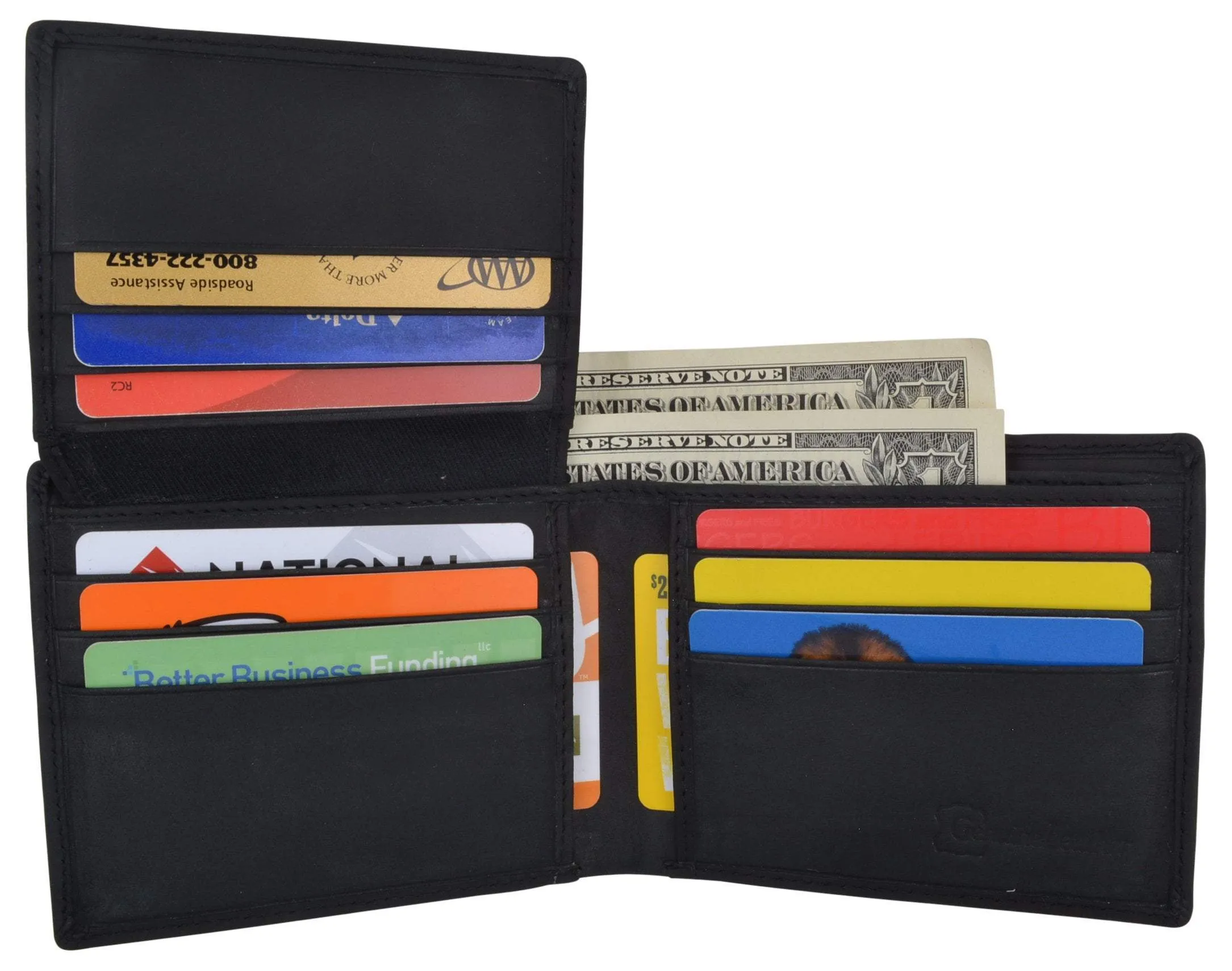 Bifold Genuine Leather Mens RFID Credit Card ID Wallet W/ Ying Yang Logo