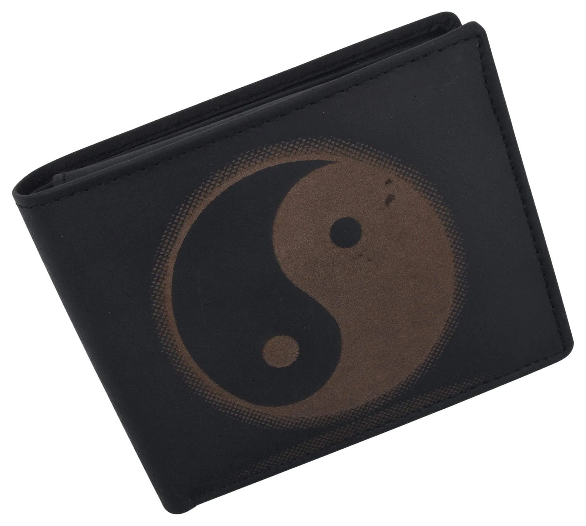 Bifold Genuine Leather Mens RFID Credit Card ID Wallet W/ Ying Yang Logo