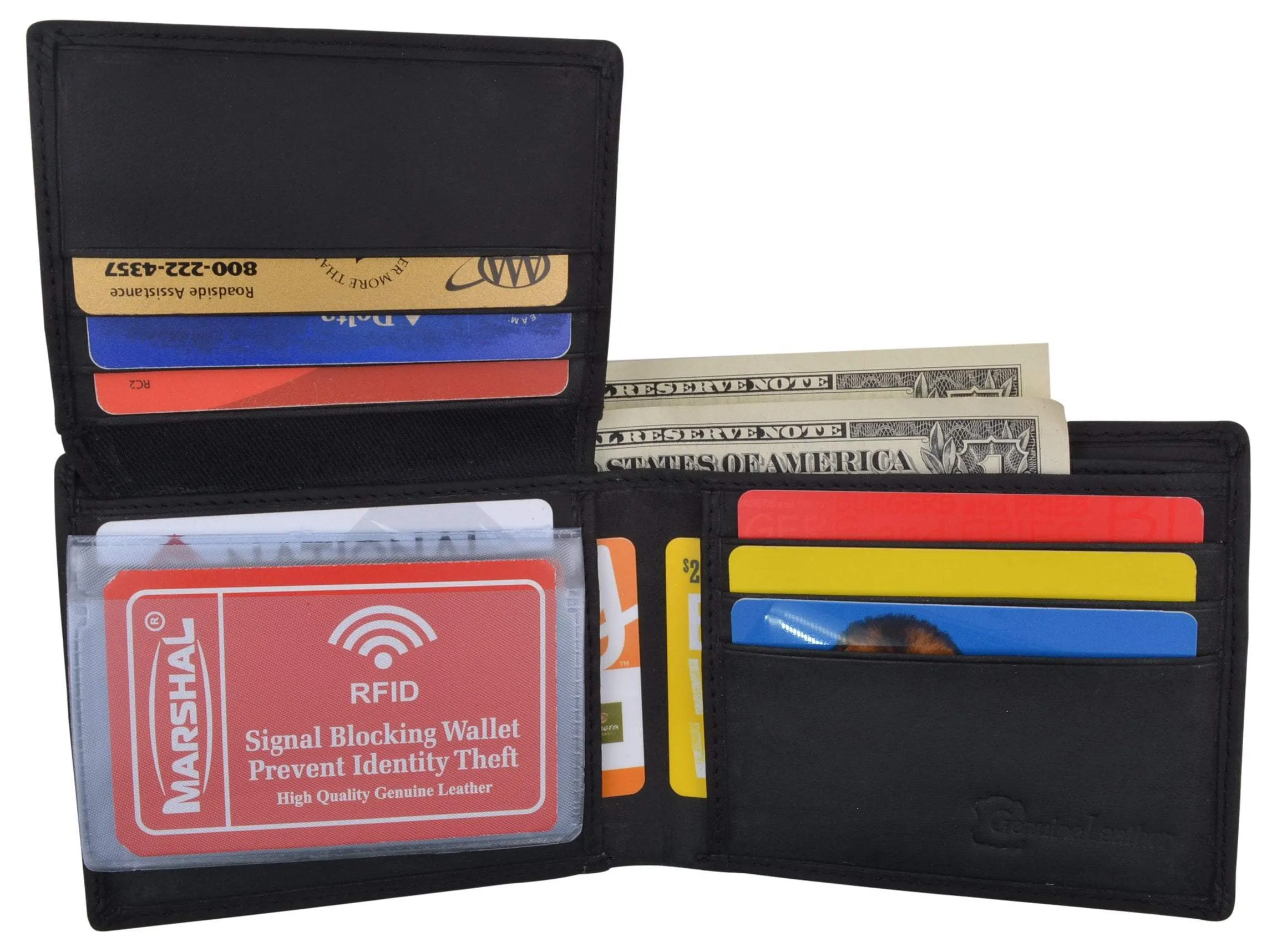 Bifold Genuine Leather Mens RFID Credit Card ID Wallet W/ Ying Yang Logo