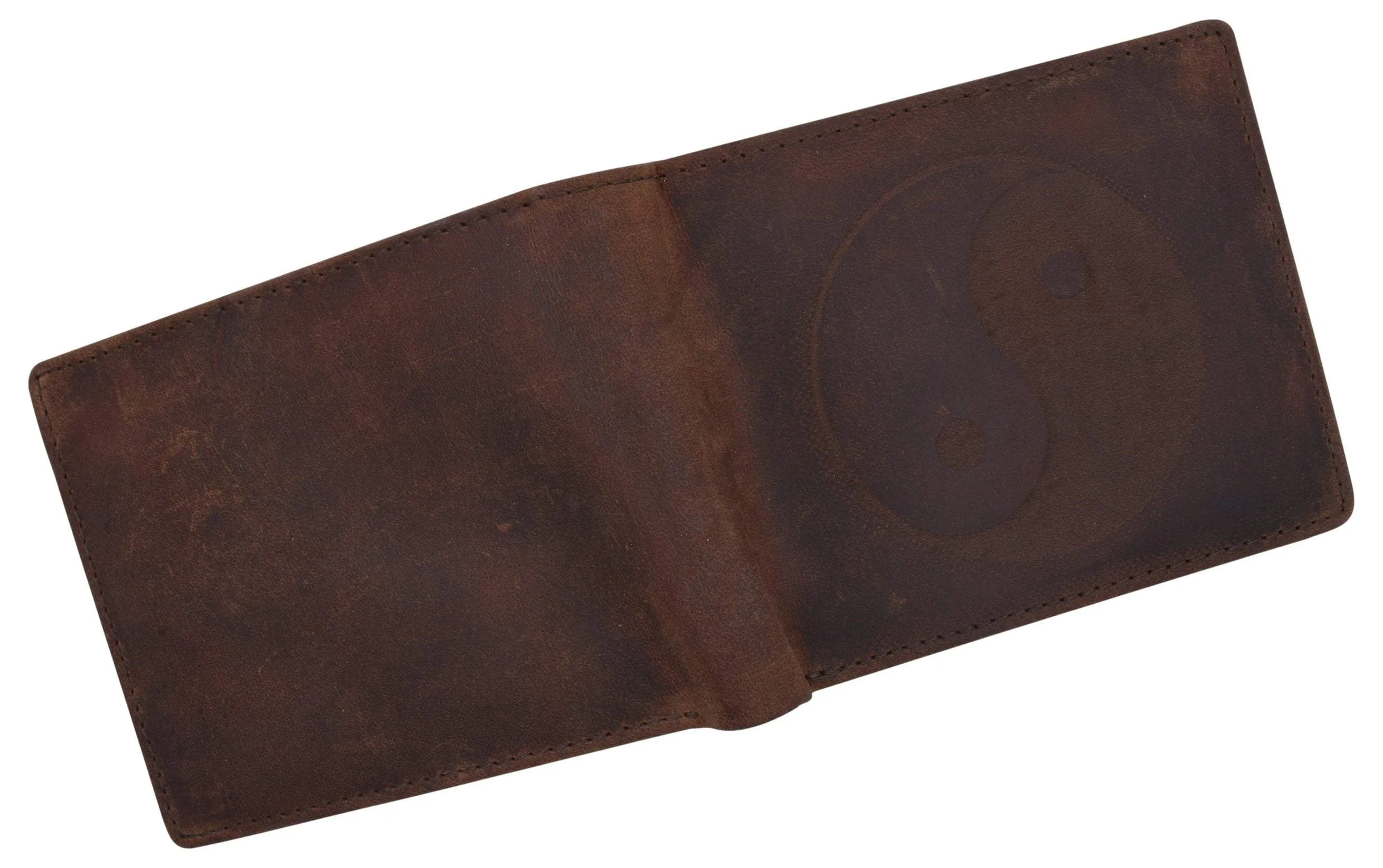 Bifold Genuine Leather Mens RFID Credit Card ID Wallet W/ Ying Yang Logo
