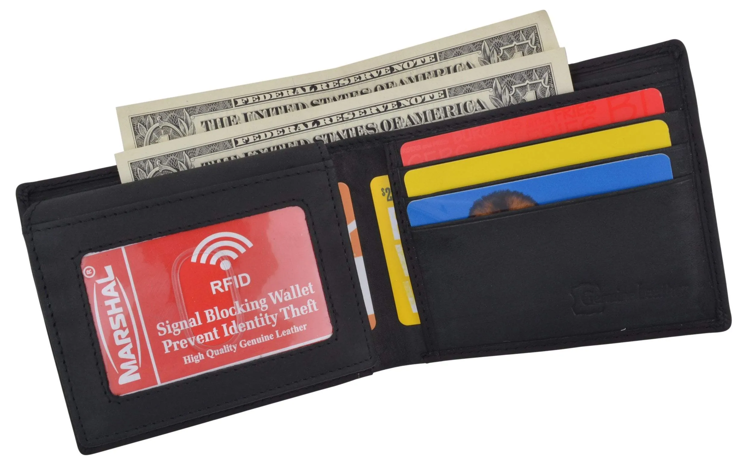 Bifold Genuine Leather Mens RFID Credit Card ID Wallet W/ Ying Yang Logo