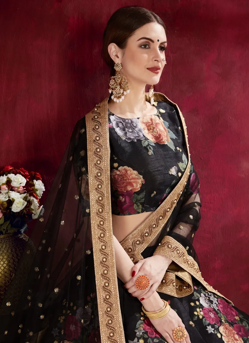 Black Exquisite Floral Embroidered Designer Lehenga