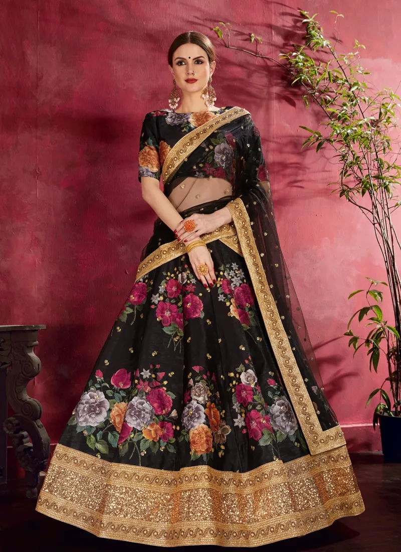 Black Exquisite Floral Embroidered Designer Lehenga