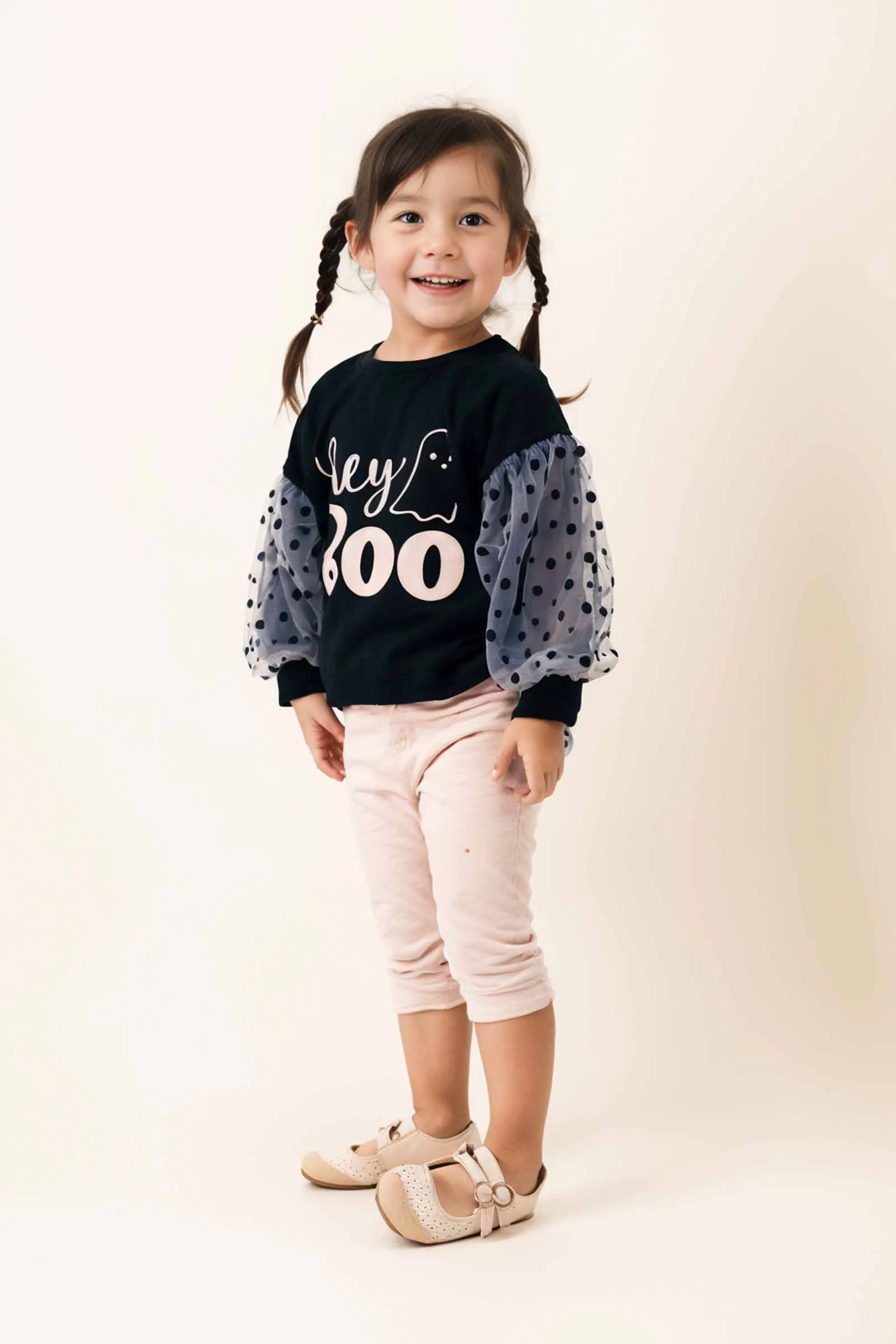 Black "BOO" ruffle girl top