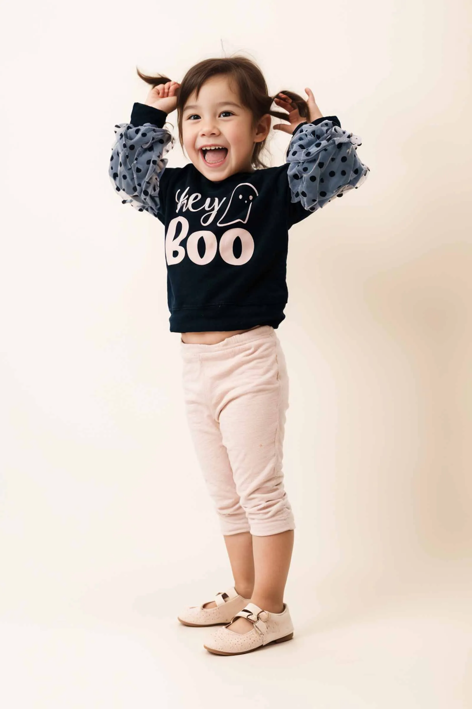 Black "BOO" ruffle girl top