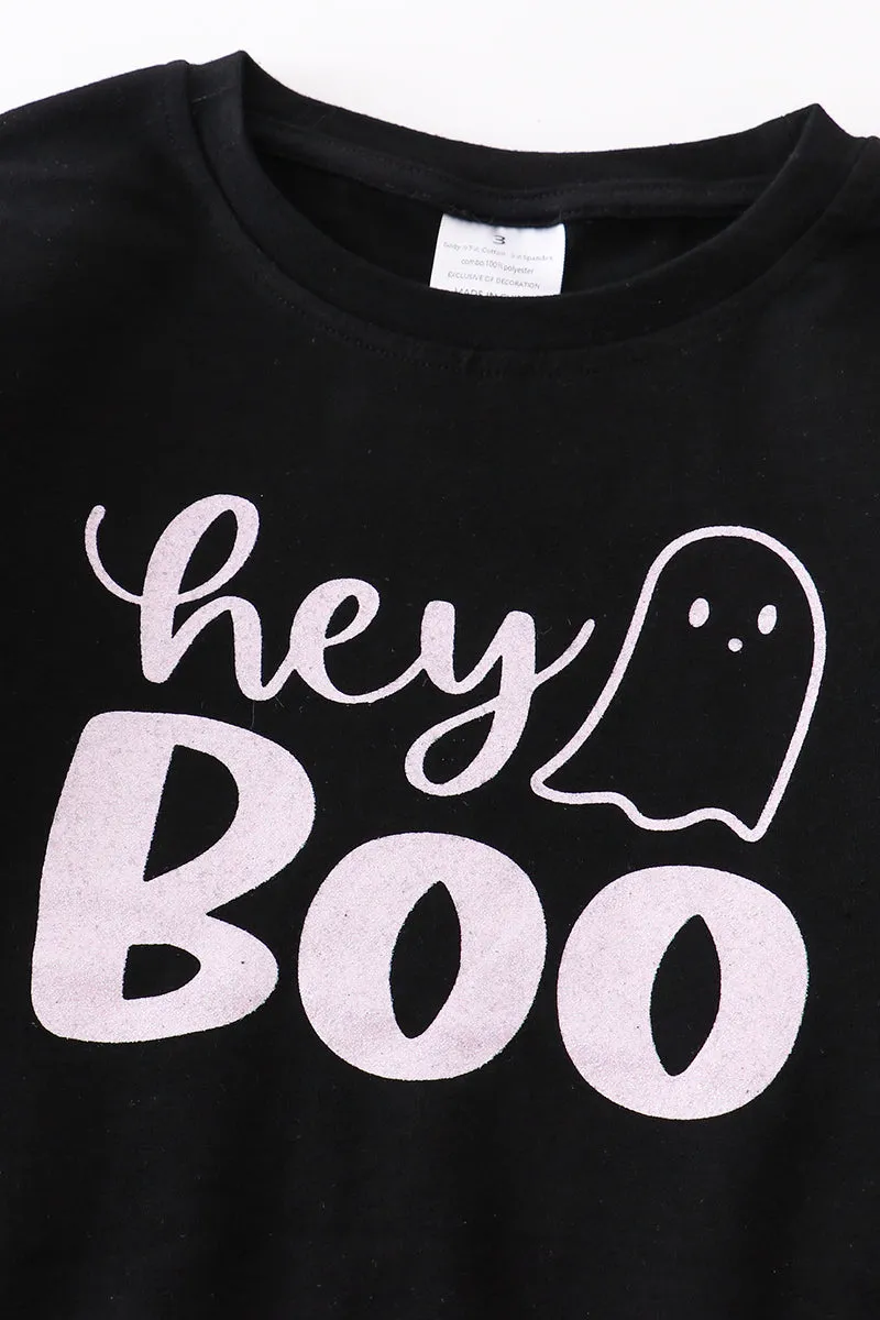 Black "BOO" ruffle girl top