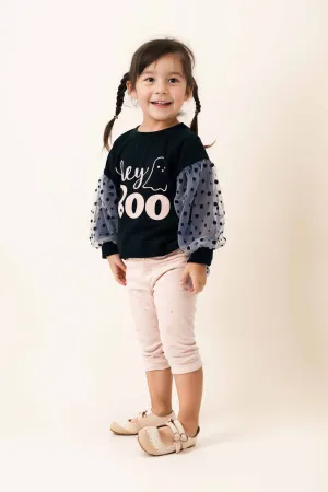 Black "BOO" ruffle girl top