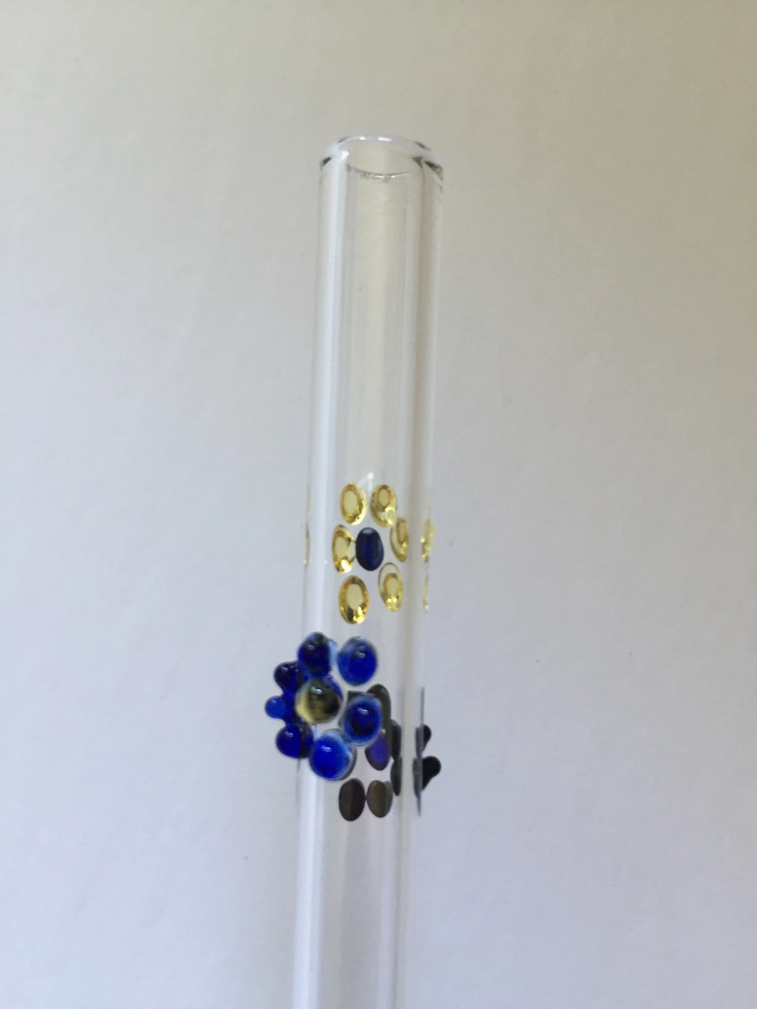 Blown Glass Straw - Transparent with Flowers