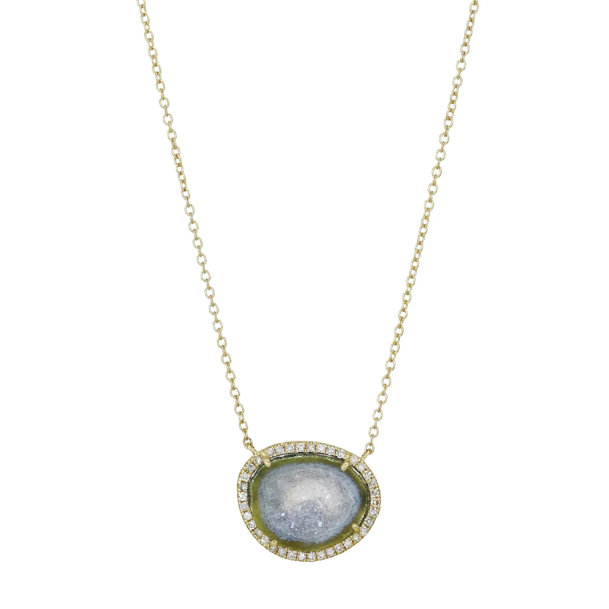 Blue Baby Geode Necklace With Diamonds in Gold
