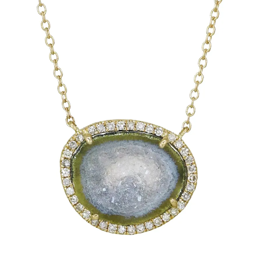Blue Baby Geode Necklace With Diamonds in Gold