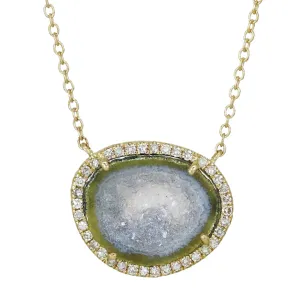 Blue Baby Geode Necklace With Diamonds in Gold