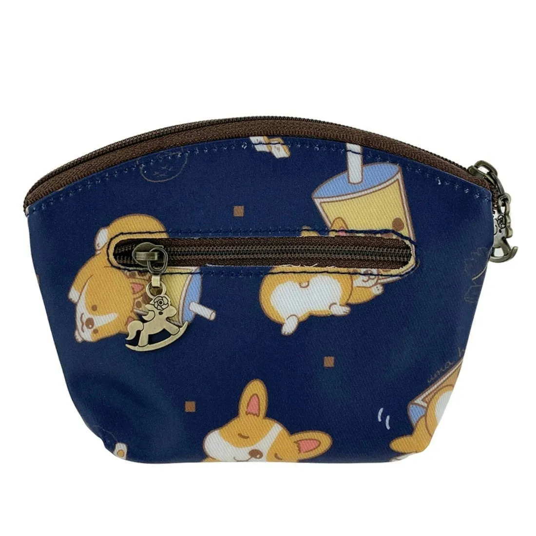 Blue Bubble Tea Corgi Shell Keychain Coin Purse