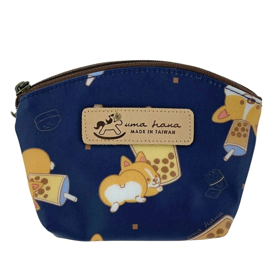 Blue Bubble Tea Corgi Shell Keychain Coin Purse