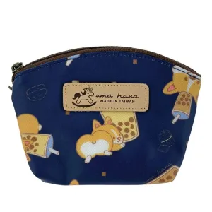 Blue Bubble Tea Corgi Shell Keychain Coin Purse