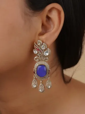 Blue Color Gold Plated Faux Polki Earrings - PK-E68BL